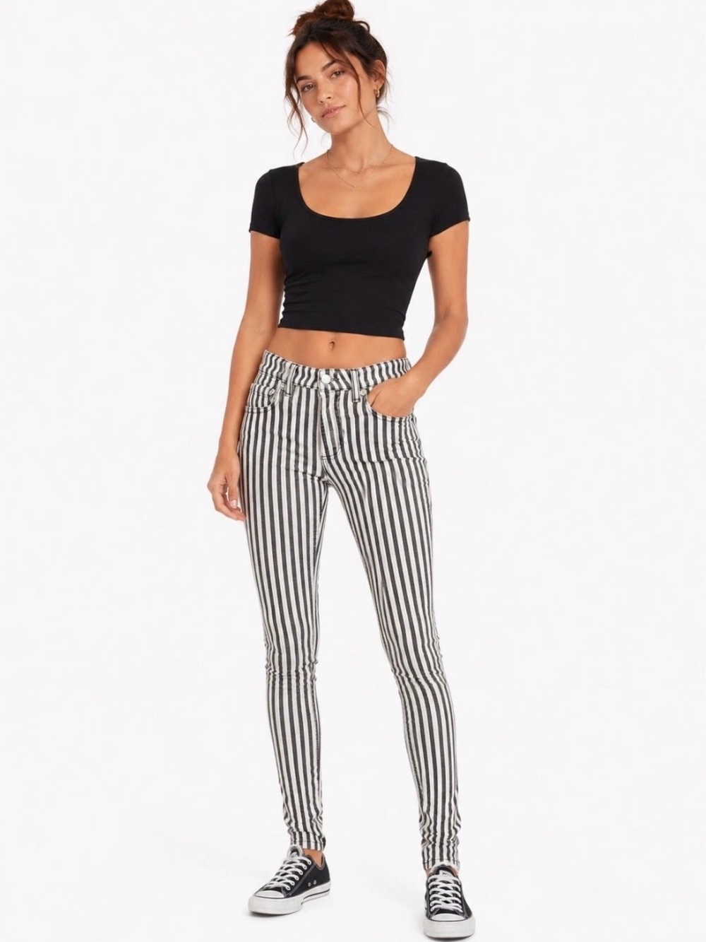 Tripp NYC Stripe Skinny Jeans Low Rise Coated Black White Y2K Punk Goth Rave 1